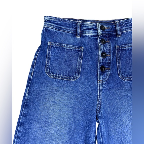 Massimo Dutti Womens Wide Leg Jeans with Pockets - High Rise - Mid Wash - Sz 4 - Picture 4 of 16